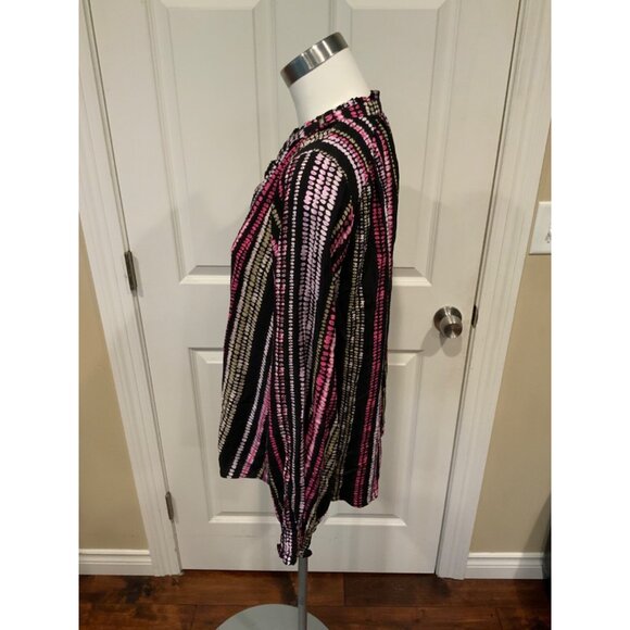 Maeve Black & Pink Polka Dot V-Neck Blouse, Size M - Picture 3 of 5